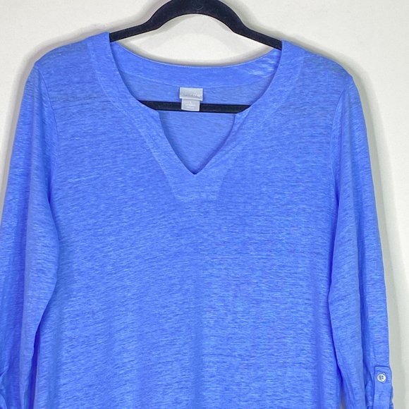 Chico's Blue Notch Neck Linen Tunic Women's Size Medium - Picture 4 of 9